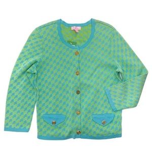 Lilly Pulitzer Blue Green Hound-Stooth Cardigan Sweater